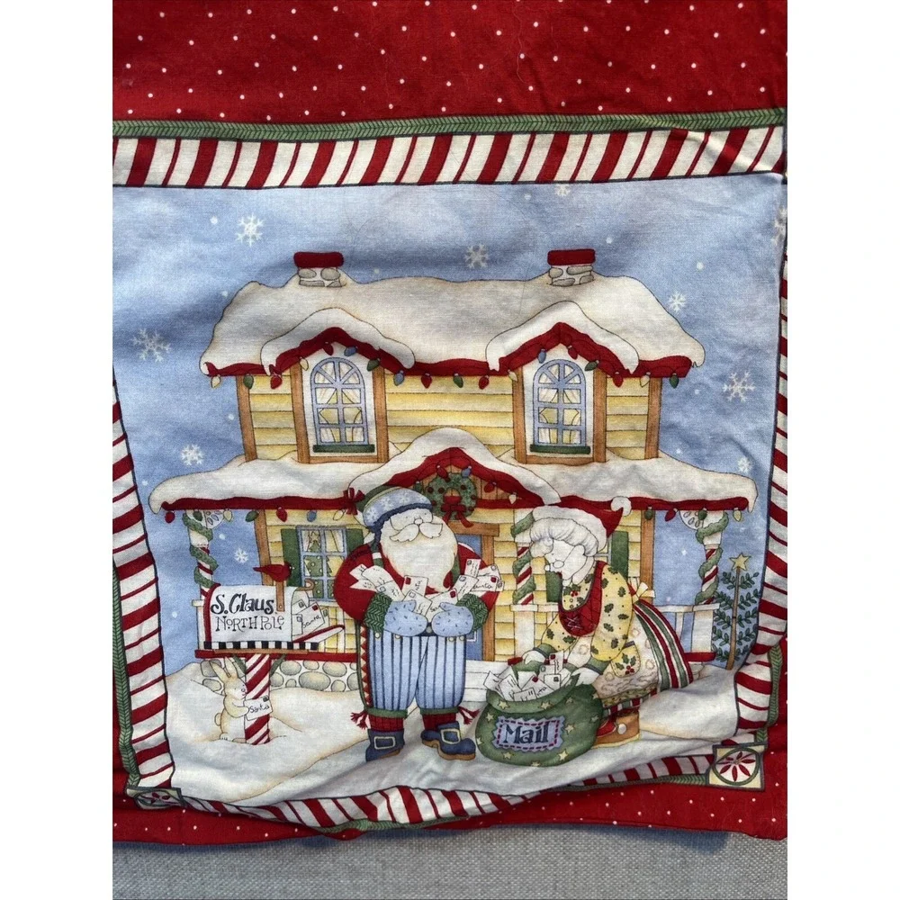 VTG Christmas Gift Bag 42x26 Reversible Cotton Drawstring Santa Holiday Decor